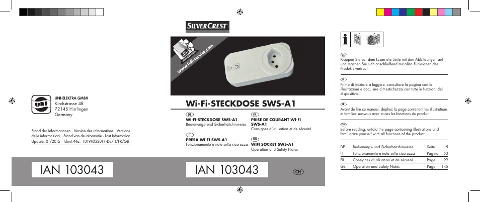 Wi‑fi‑steckdose sws‑a1 | Silvercrest SWS-A1 User Manual | Page 2 / 190