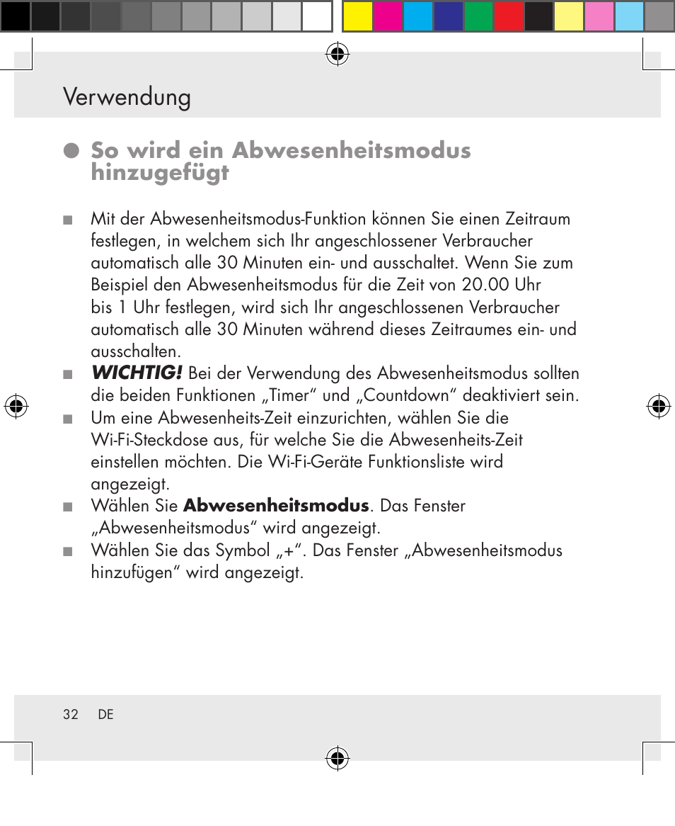 Verwendung, So wird ein abwesenheitsmodus hinzugefügt | Silvercrest SWS-A1 User Manual | Page 32 / 190