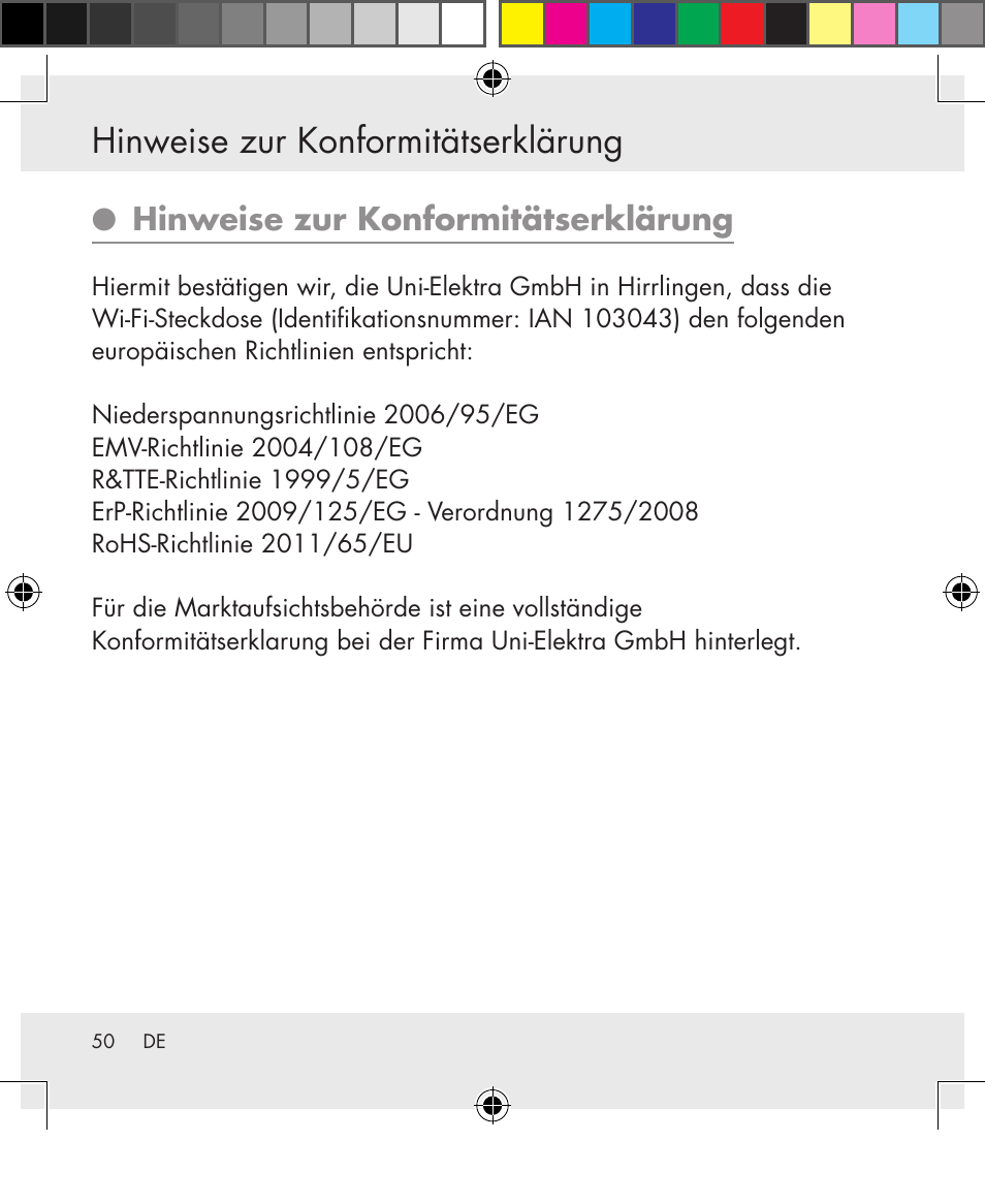 Hinweise zur konformitätserklärung | Silvercrest SWS-A1 User Manual | Page 50 / 190