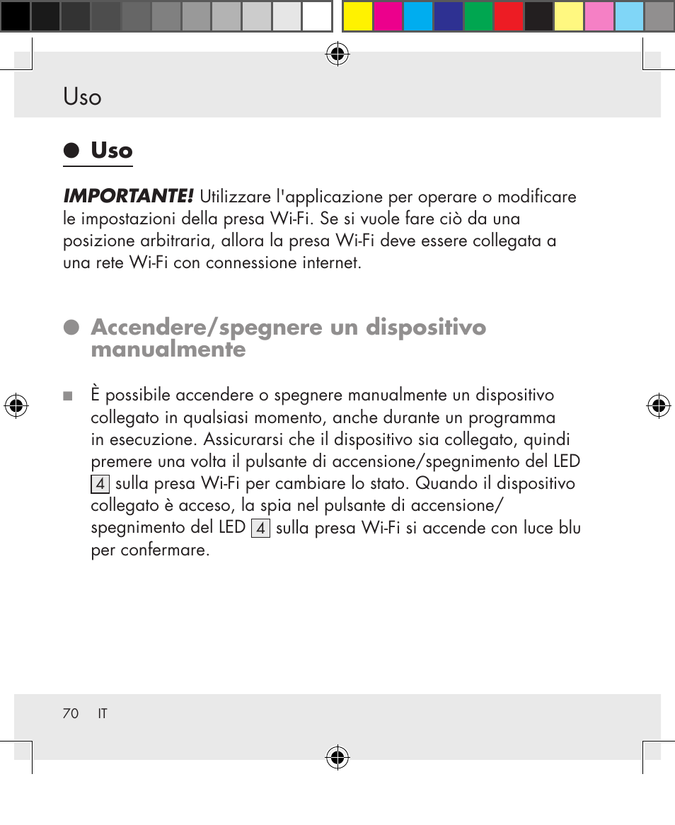 Accendere/spegnere un dispositivo manualmente | Silvercrest SWS-A1 User Manual | Page 70 / 190