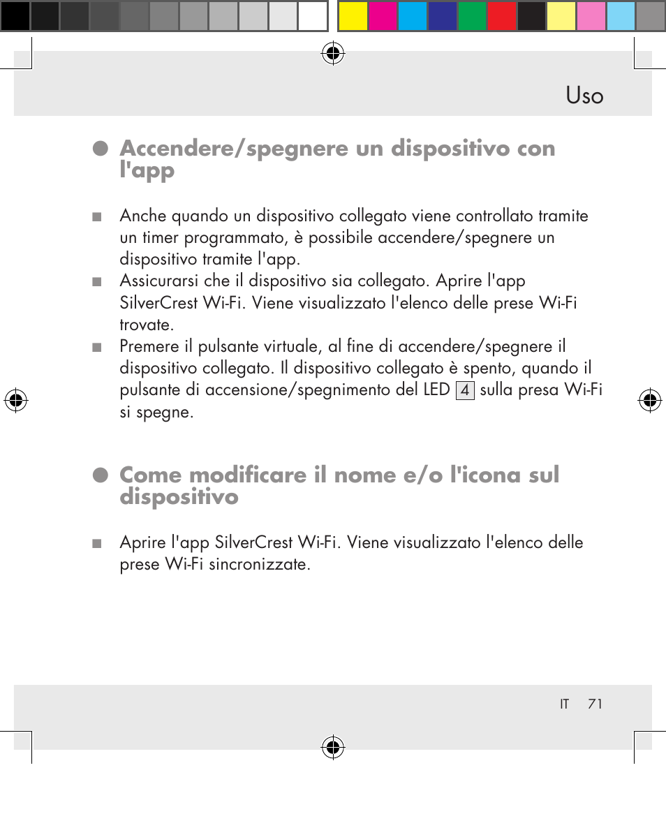 Accendere/spegnere un dispositivo con l'app | Silvercrest SWS-A1 User Manual | Page 71 / 190