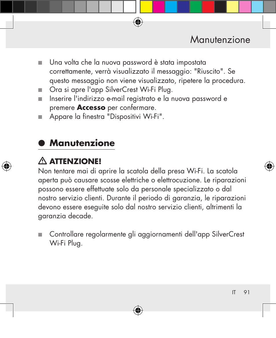 Manutenzione | Silvercrest SWS-A1 User Manual | Page 91 / 190