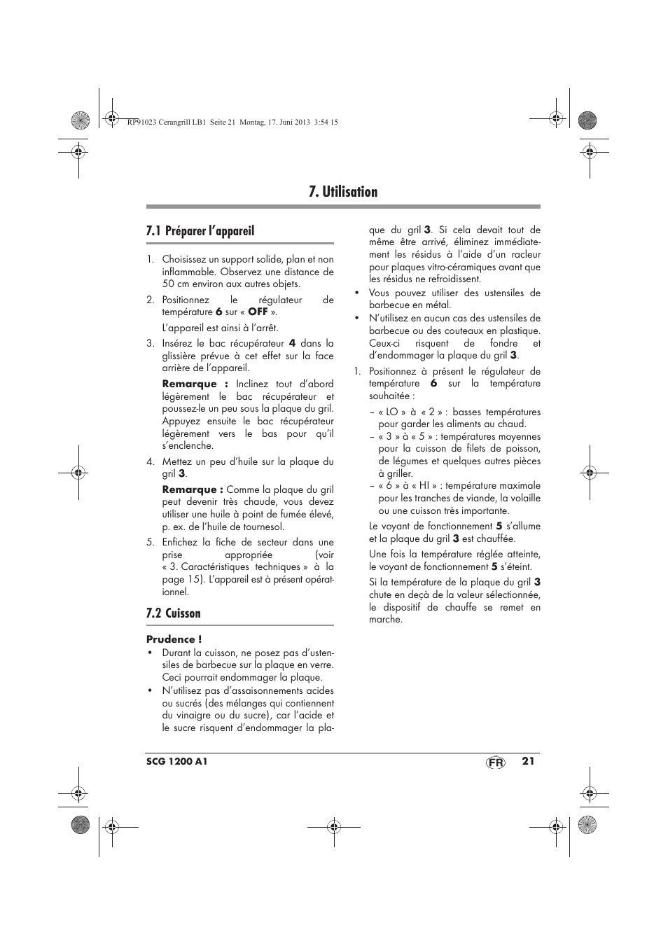 Utilisation, 1 préparer l’appareil, 2 cuisson | Silvercrest SCG 1200 A1 User Manual | Page 23 / 58