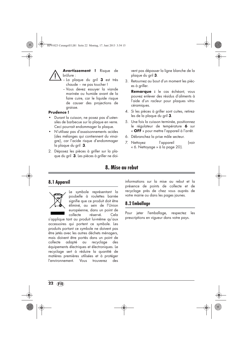 Mise au rebut, 1 appareil, 2 emballage | Silvercrest SCG 1200 A1 User Manual | Page 24 / 58