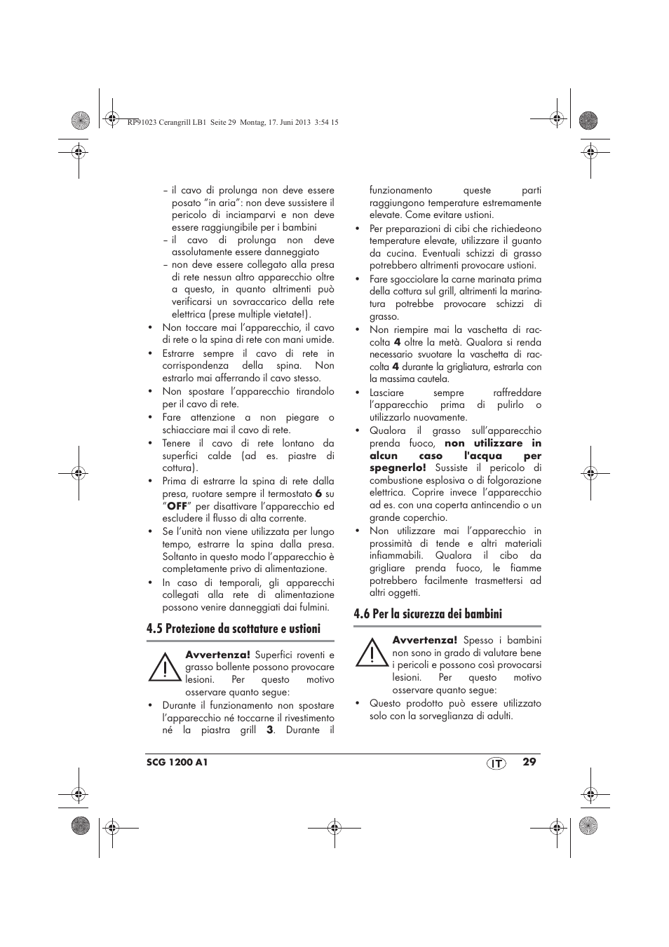5 protezione da scottature e ustioni, 6 per la sicurezza dei bambini | Silvercrest SCG 1200 A1 User Manual | Page 31 / 58