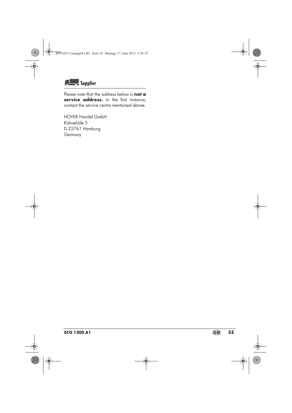 Supplier | Silvercrest SCG 1200 A1 User Manual | Page 57 / 58