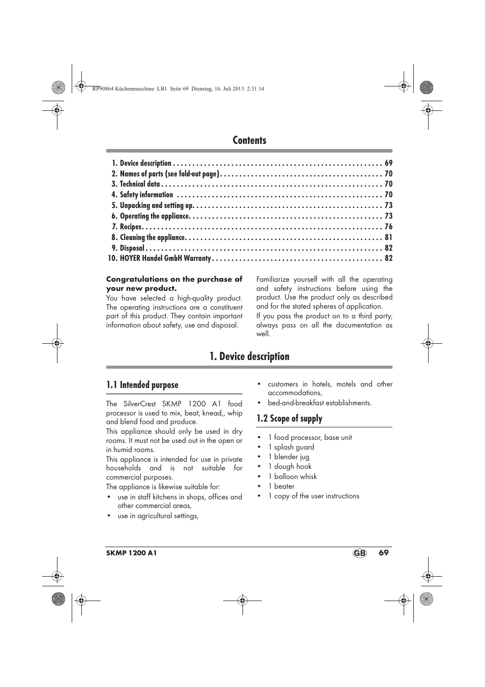 Silvercrest SKMP 1200 A1 User Manual | Page 71 / 86