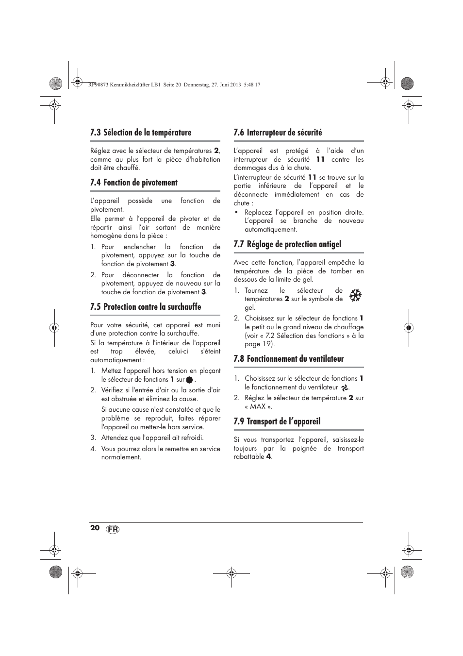 3 sélection de la température, 4 fonction de pivotement, 5 protection contre la surchauffe | 6 interrupteur de sécurité, 7 réglage de protection antigel, 8 fonctionnement du ventilateur, 9 transport de l’appareil | Silvercrest SKHD 1800 A1 User Manual | Page 22 / 58