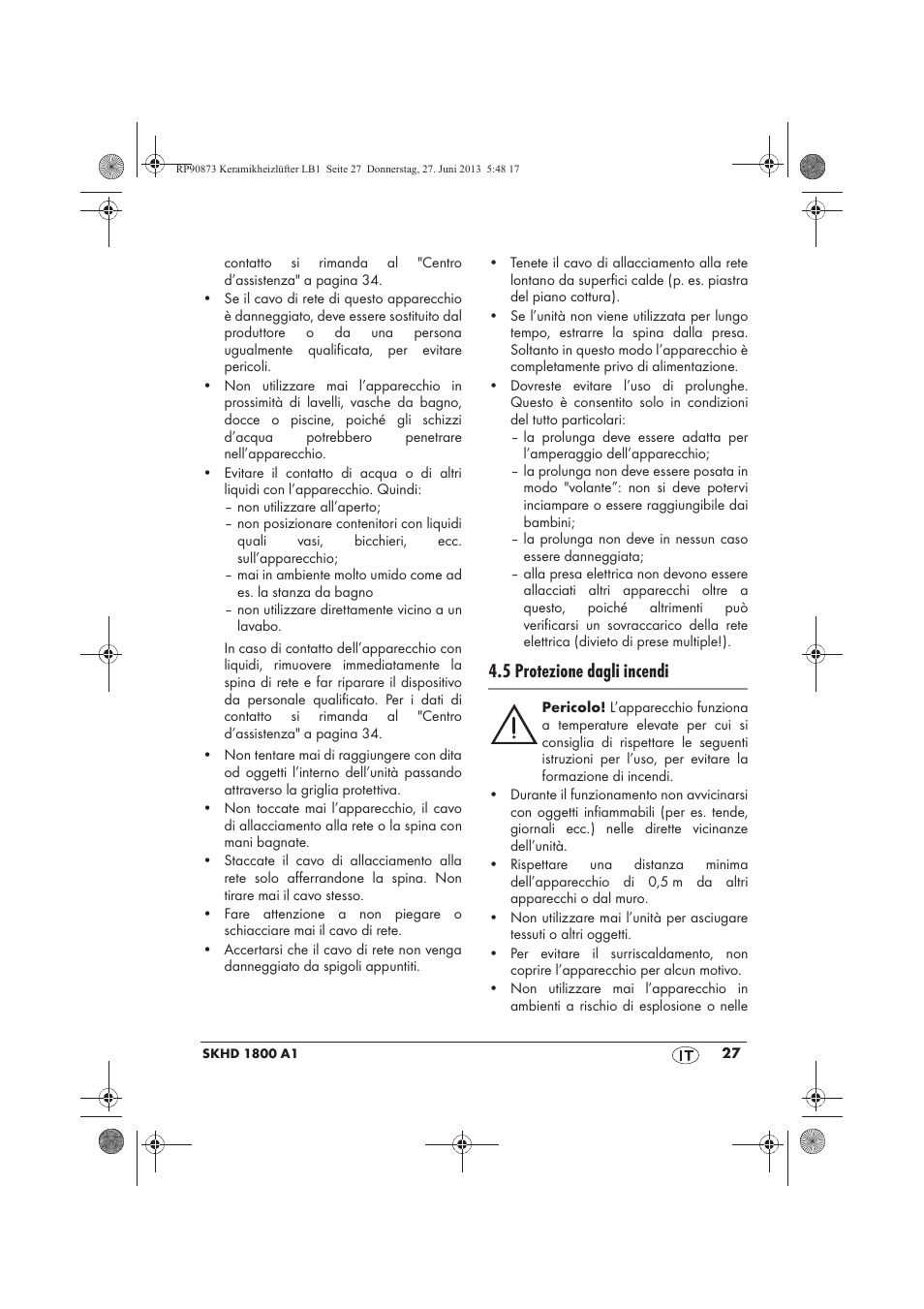 5 protezione dagli incendi | Silvercrest SKHD 1800 A1 User Manual | Page 29 / 58
