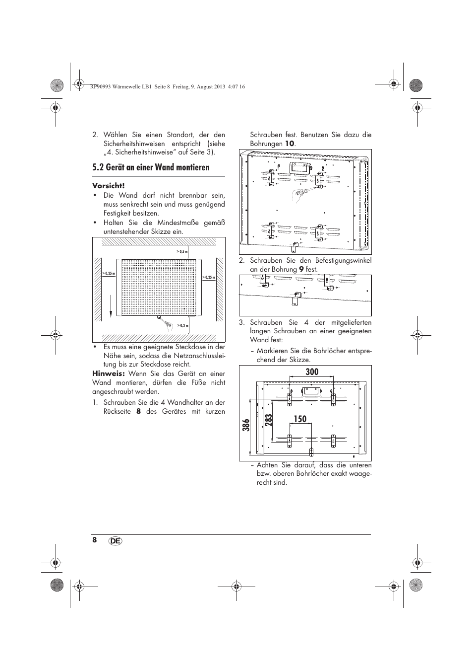 2 gerät an einer wand montieren | Silvercrest SWW 1500 B2 User Manual | Page 10 / 70