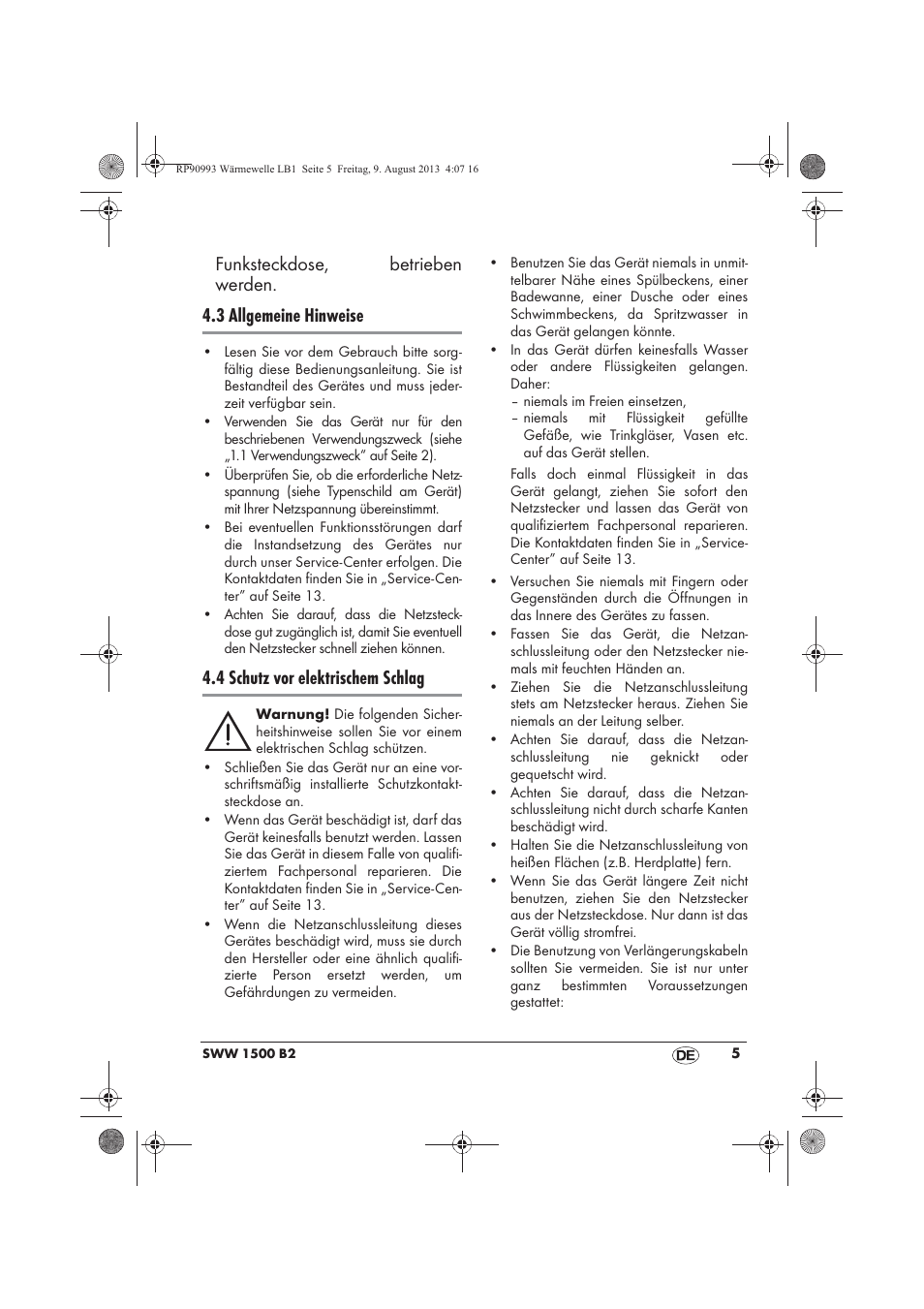 4 schutz vor elektrischem schlag | Silvercrest SWW 1500 B2 User Manual | Page 7 / 70