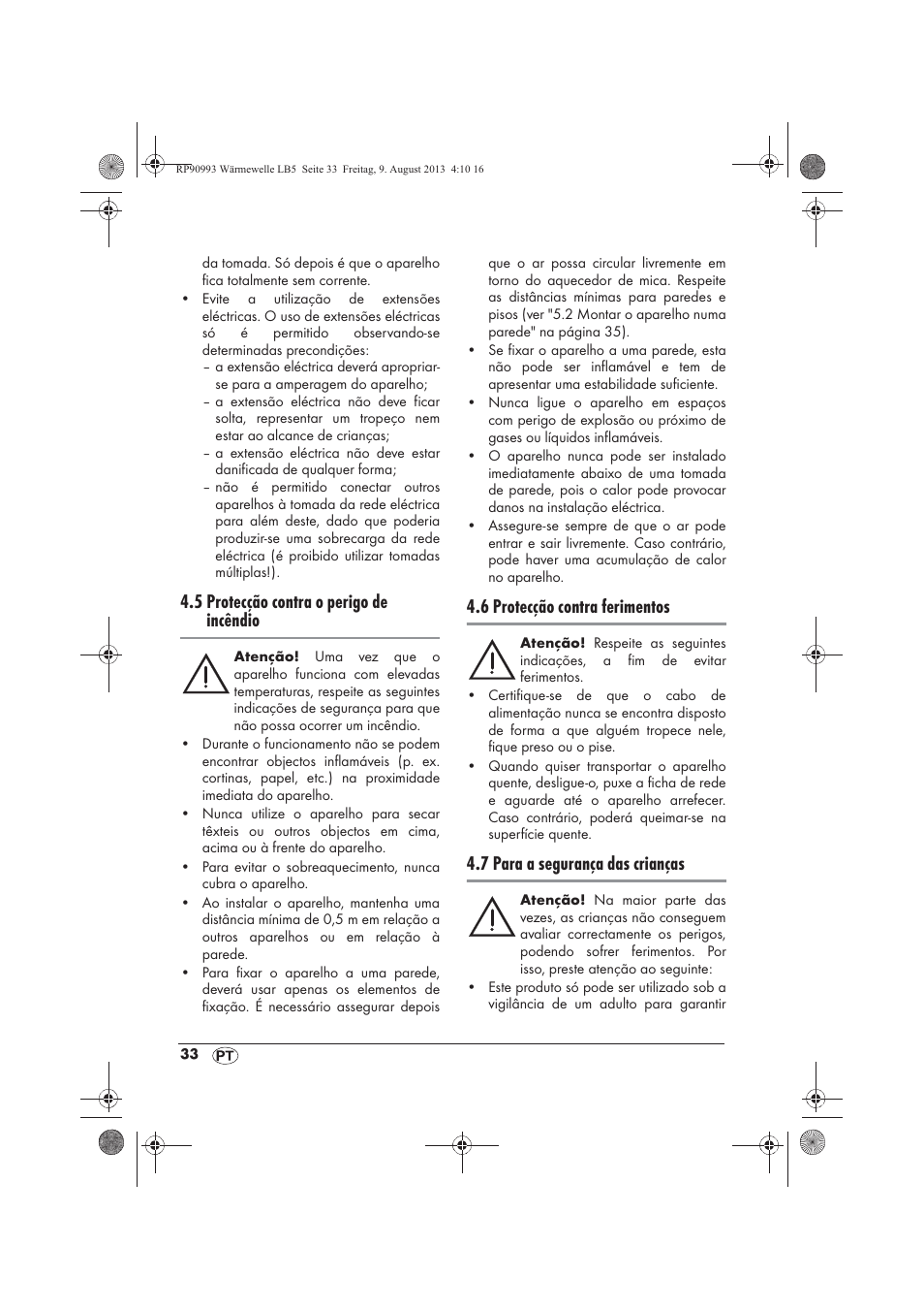 5 protecção contra o perigo de incêndio, 6 protecção contra ferimentos, 7 para a segurança das crianças | Silvercrest SWW 1500 B2 User Manual | Page 35 / 70