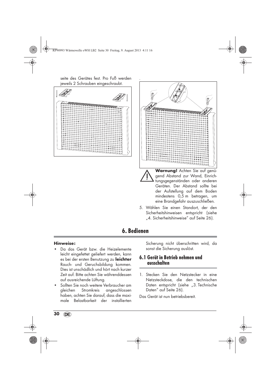 Bedienen, 1 gerät in betrieb nehmen und ausschalten | Silvercrest SWW 1500 B2 User Manual | Page 32 / 50