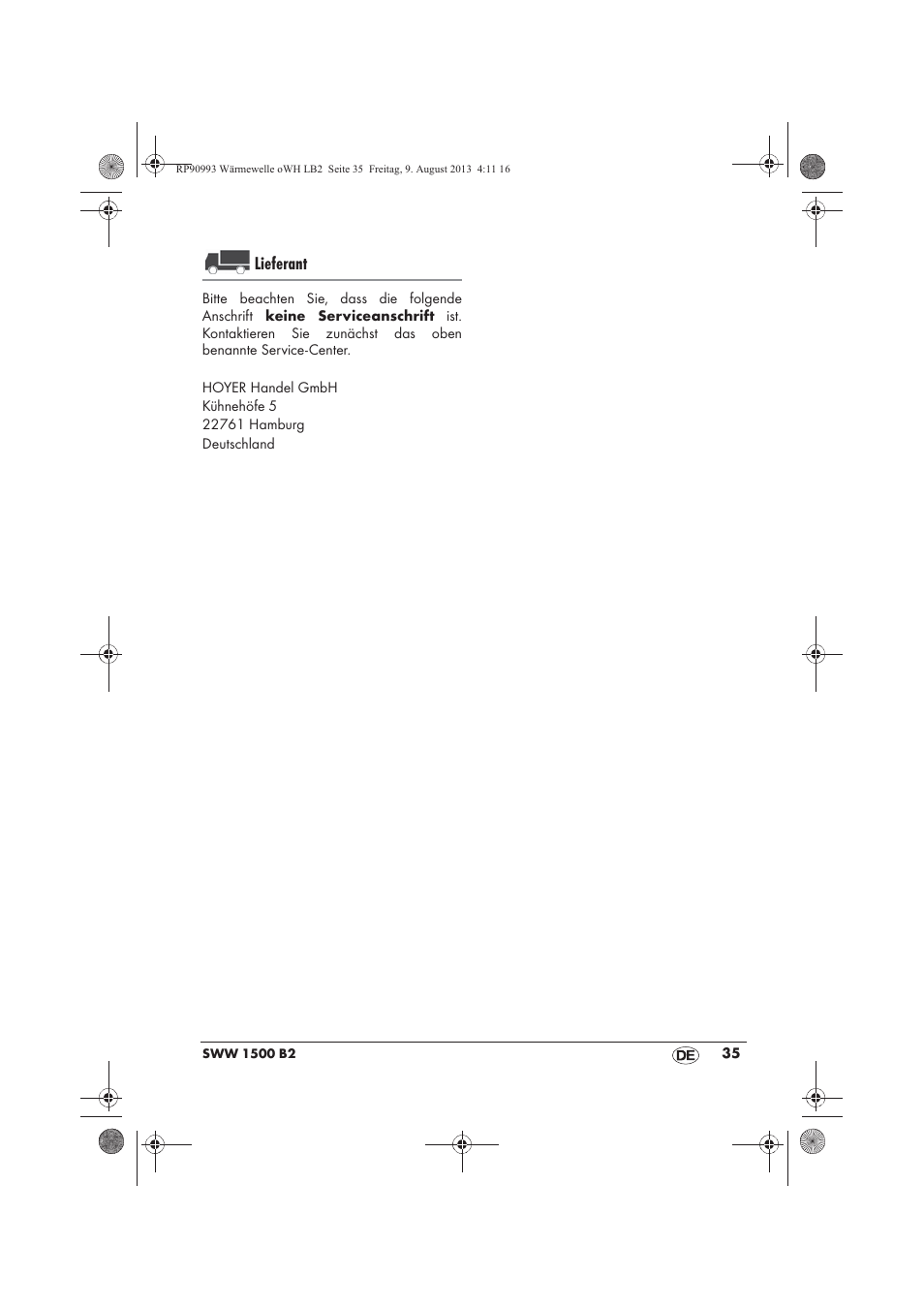 Lieferant | Silvercrest SWW 1500 B2 User Manual | Page 37 / 50