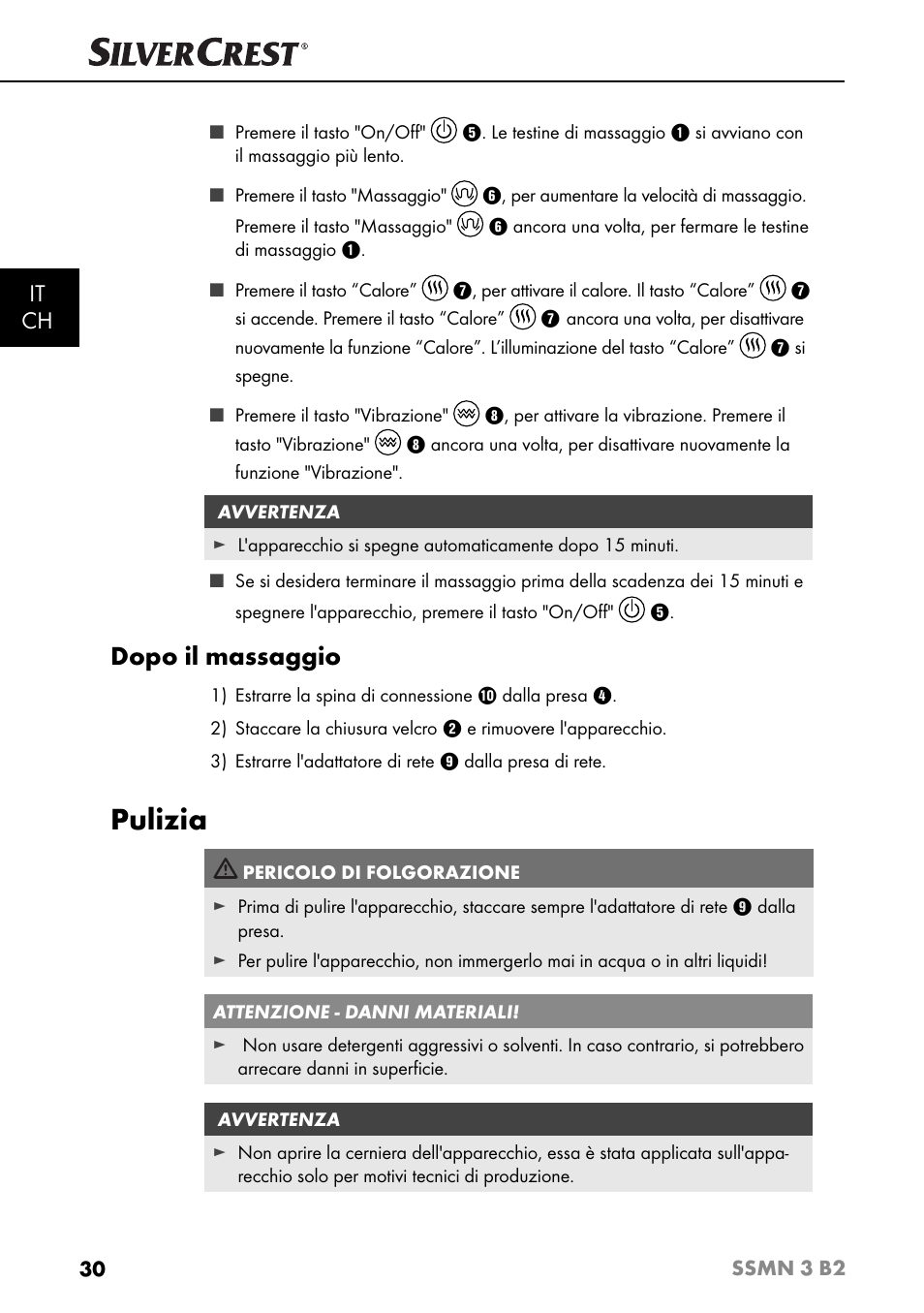 Pulizia, Dopo il massaggio, It ch | Silvercrest SSMN 3 B2 User Manual | Page 33 / 56