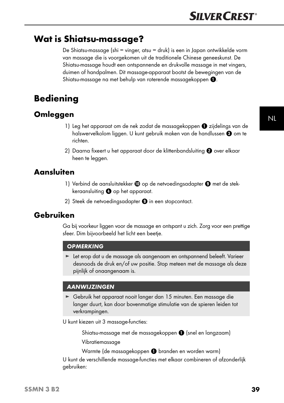 Wat is shiatsu-massage, Bediening, Omleggen | Aansluiten, Gebruiken | Silvercrest SSMN 3 B2 User Manual | Page 42 / 56