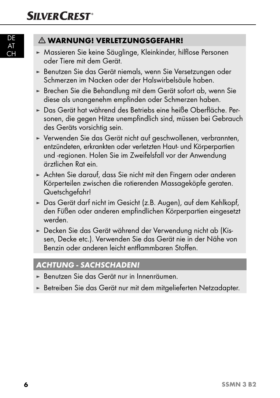 Warnung! verletzungsgefahr, Benutzen sie das gerät nur in innenräumen | Silvercrest SSMN 3 B2 User Manual | Page 9 / 56
