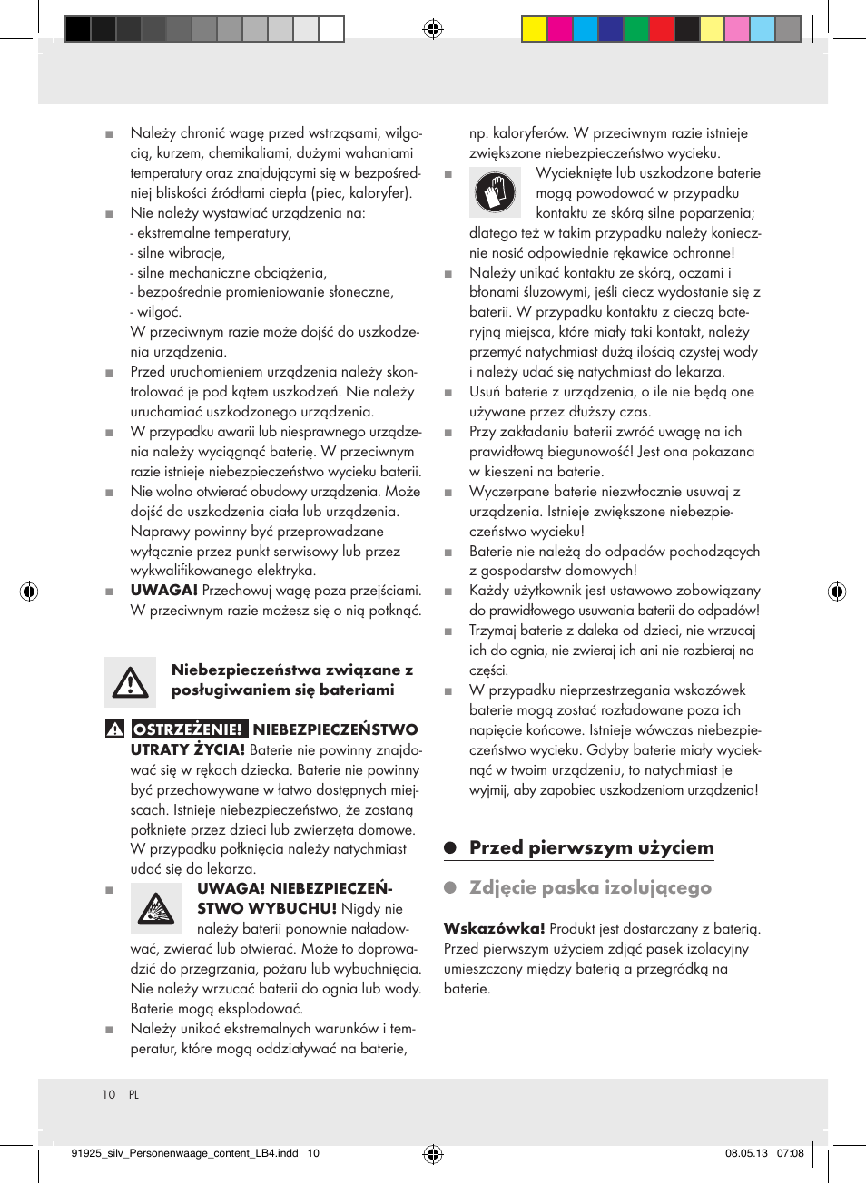 Przed pierwszym użyciem zdjęcie paska izolującego | Silvercrest Z30936 User Manual | Page 10 / 34