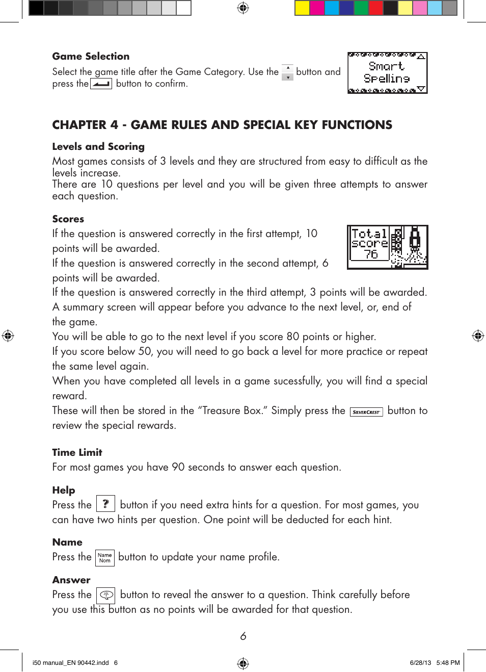 Chapter 4 - game rules and special key functions | Silvercrest M574 User Manual | Page 8 / 15