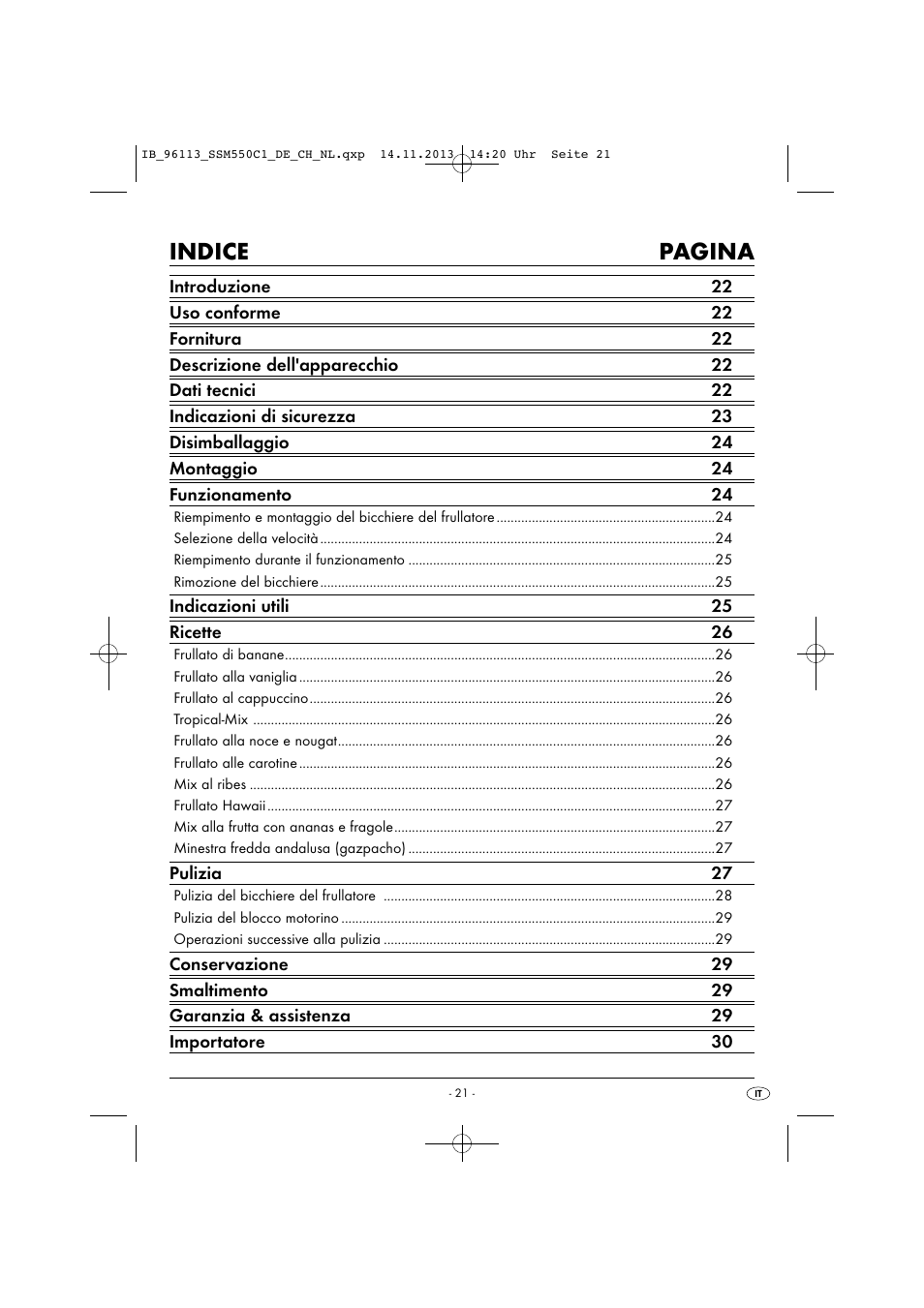 Indice pagina | Silvercrest SSM 550 C1 User Manual | Page 24 / 53