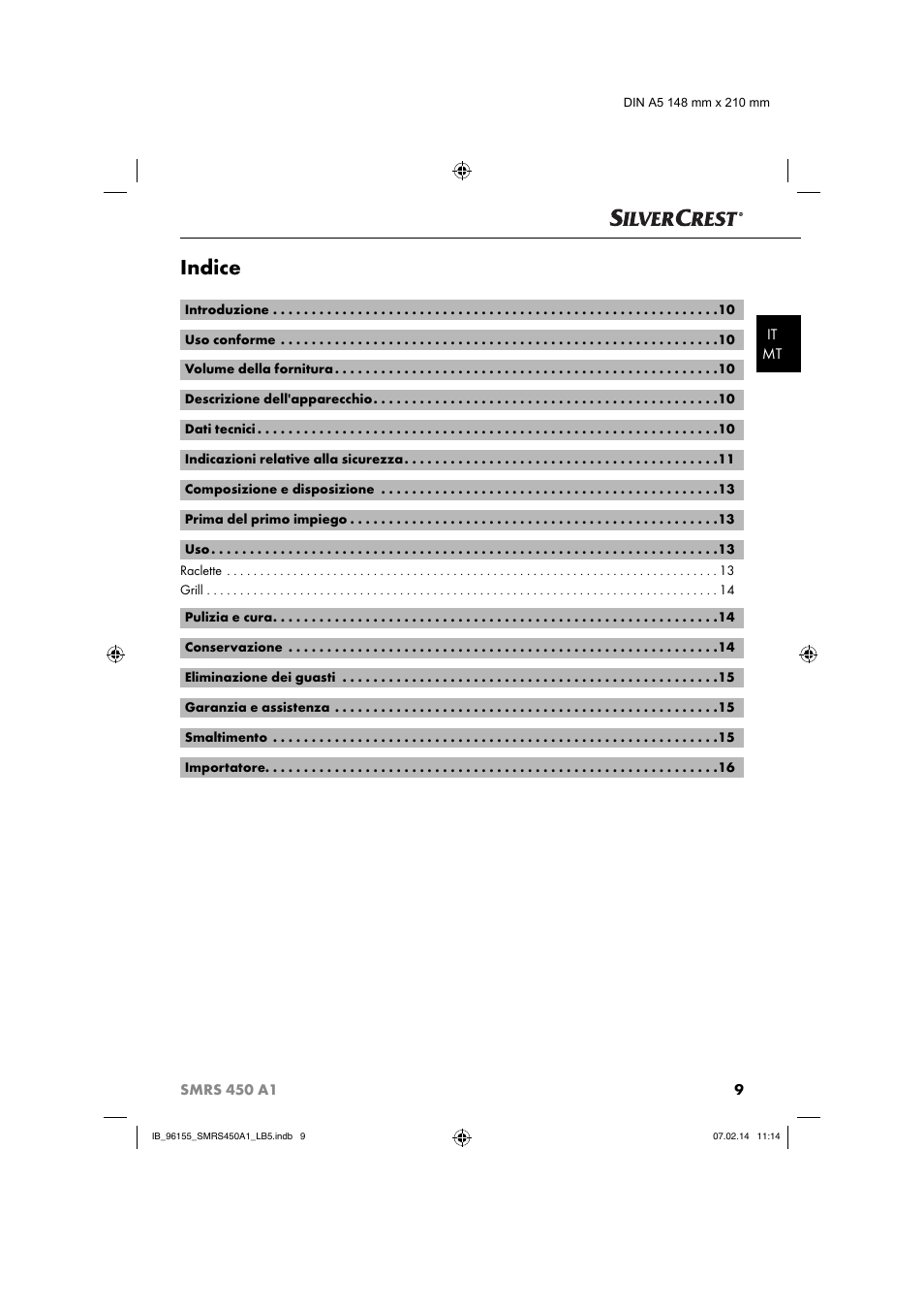 Indice | Silvercrest SMRS 450 A1 User Manual | Page 12 / 36