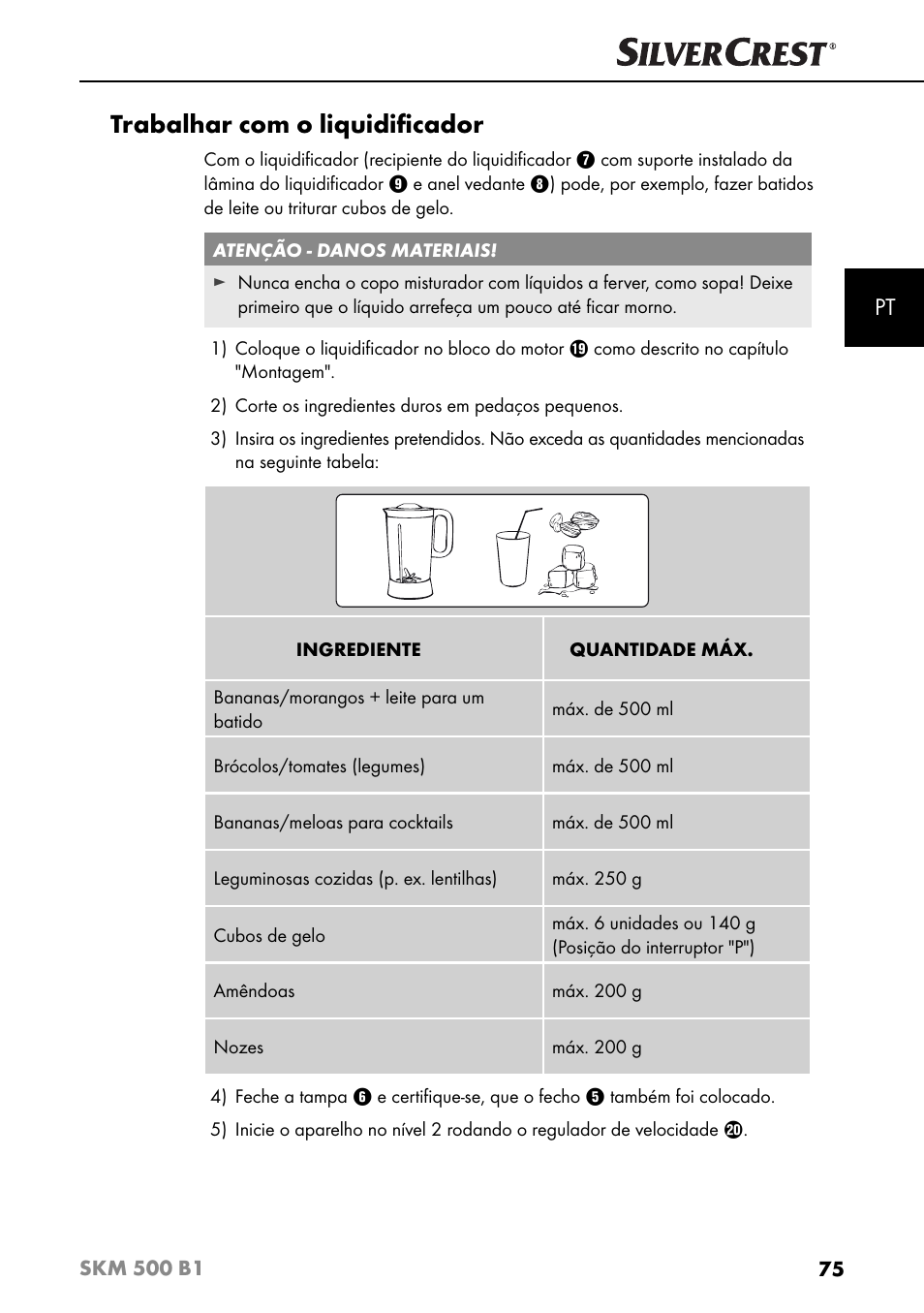Trabalhar com o liquidiﬁ cador | Silvercrest SKM 500 B1 User Manual | Page 78 / 154