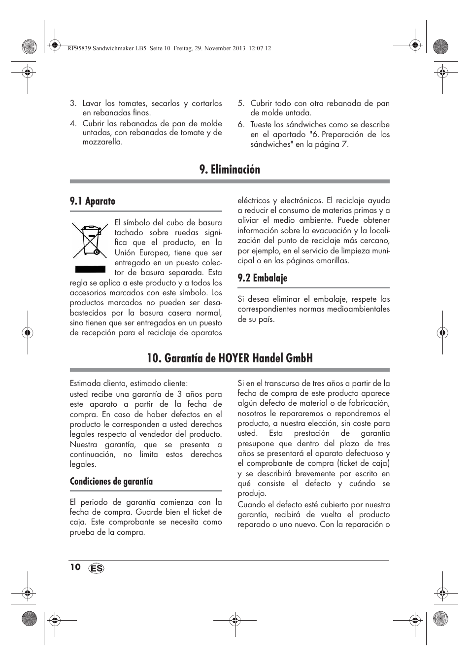 Eliminación, Garantía de hoyer handel gmbh, 1 aparato | 2 embalaje | Silvercrest SSWM 1400 A1 User Manual | Page 12 / 58