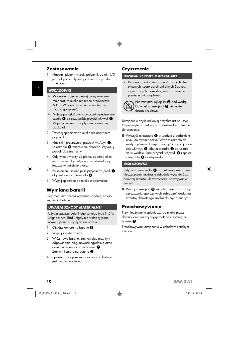 Zastosowanie, Wymiana baterii, Czyszczenie | Przechowywanie | Silvercrest SMA 3 A1 User Manual | Page 13 / 34