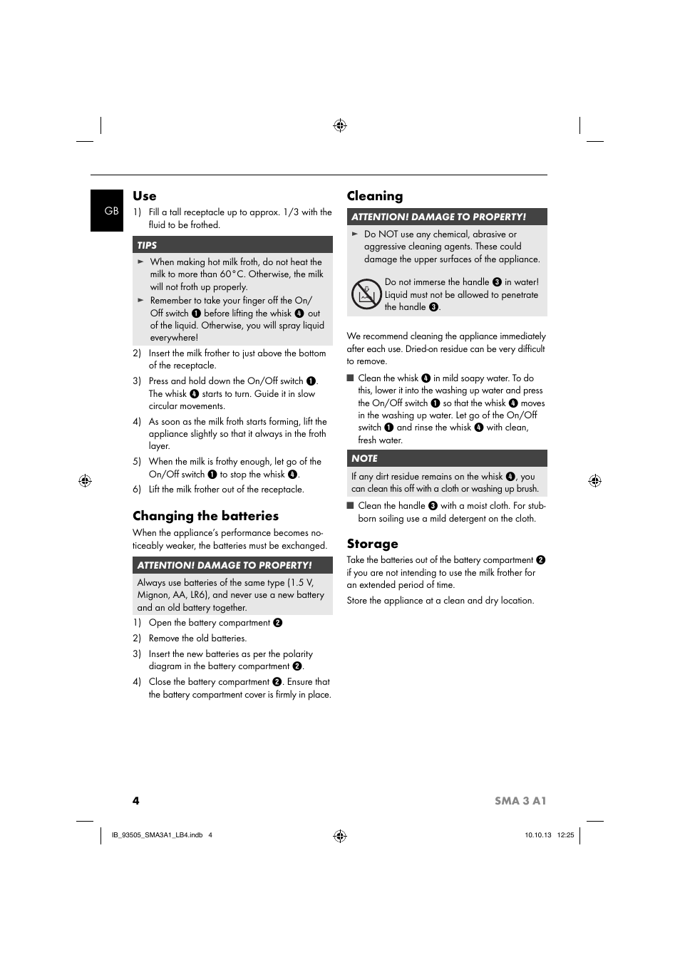 Changing the batteries, Cleaning, Storage | Silvercrest SMA 3 A1 User Manual | Page 7 / 34