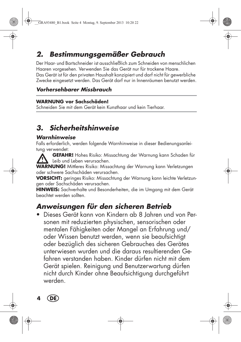 Bestimmungsgemäßer gebrauch, Sicherheitshinweise, Anweisungen für den sicheren betrieb | Silvercrest SHBS 500 B1 User Manual | Page 6 / 76