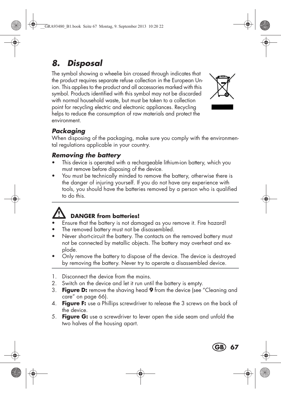 Disposal | Silvercrest SHBS 500 B1 User Manual | Page 69 / 76