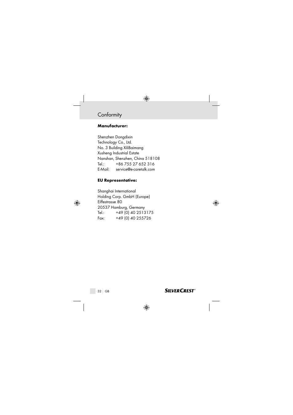 Conformity | Silvercrest SSOT 6 B2 User Manual | Page 32 / 117