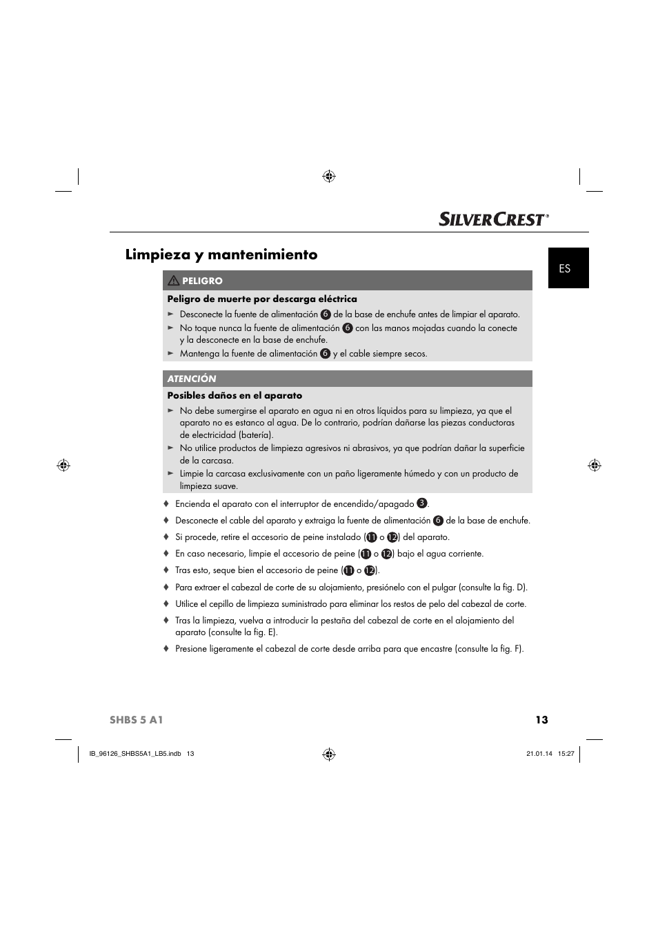 Limpieza y mantenimiento | Silvercrest SHBS 5 A1 User Manual | Page 16 / 94
