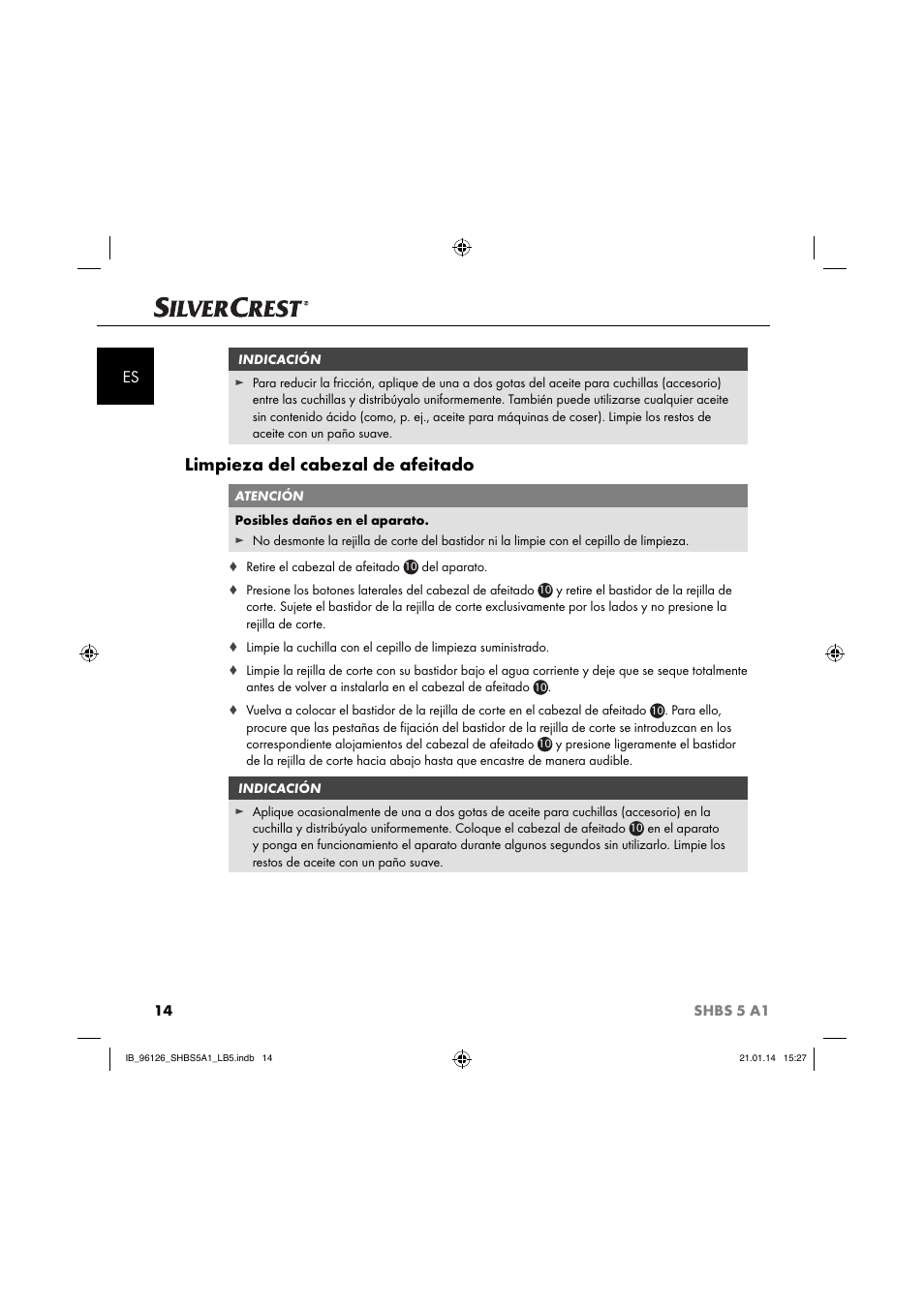 Limpieza del cabezal de afeitado | Silvercrest SHBS 5 A1 User Manual | Page 17 / 94