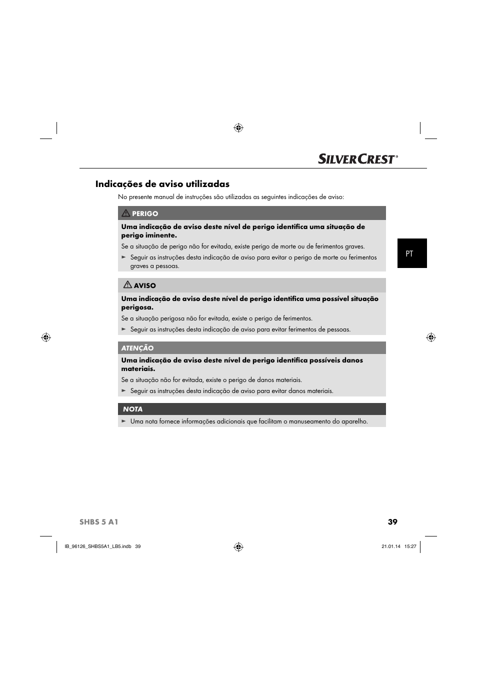 Indicações de aviso utilizadas | Silvercrest SHBS 5 A1 User Manual | Page 42 / 94
