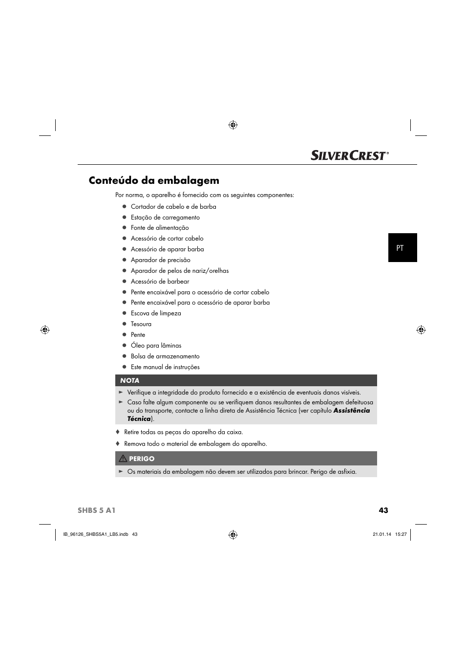 Conteúdo da embalagem | Silvercrest SHBS 5 A1 User Manual | Page 46 / 94