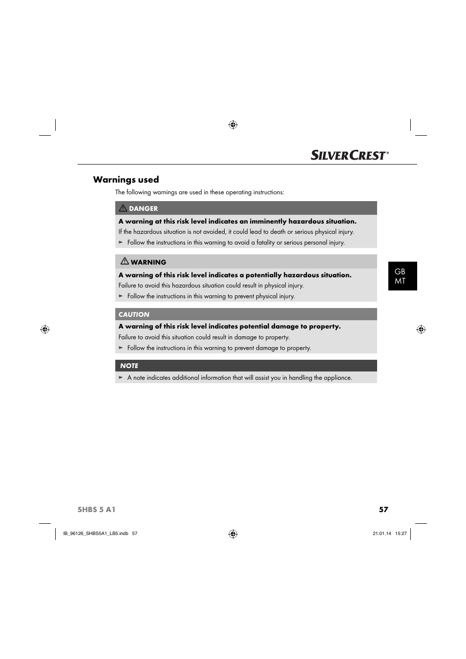 Warnings used, Gb mt | Silvercrest SHBS 5 A1 User Manual | Page 60 / 94