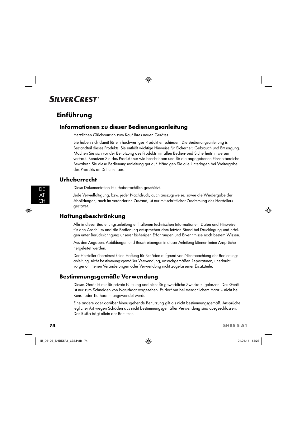 Einführung, Informationen zu dieser bedienungsanleitung, Urheberrecht | Haftungsbeschränkung, Bestimmungsgemäße verwendung | Silvercrest SHBS 5 A1 User Manual | Page 77 / 94