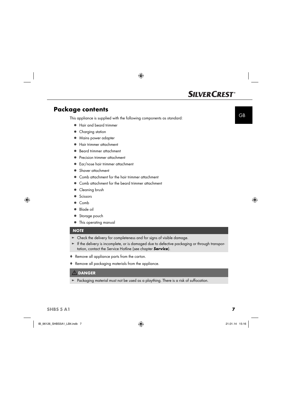 Package contents | Silvercrest SHBS 5 A1 User Manual | Page 10 / 130