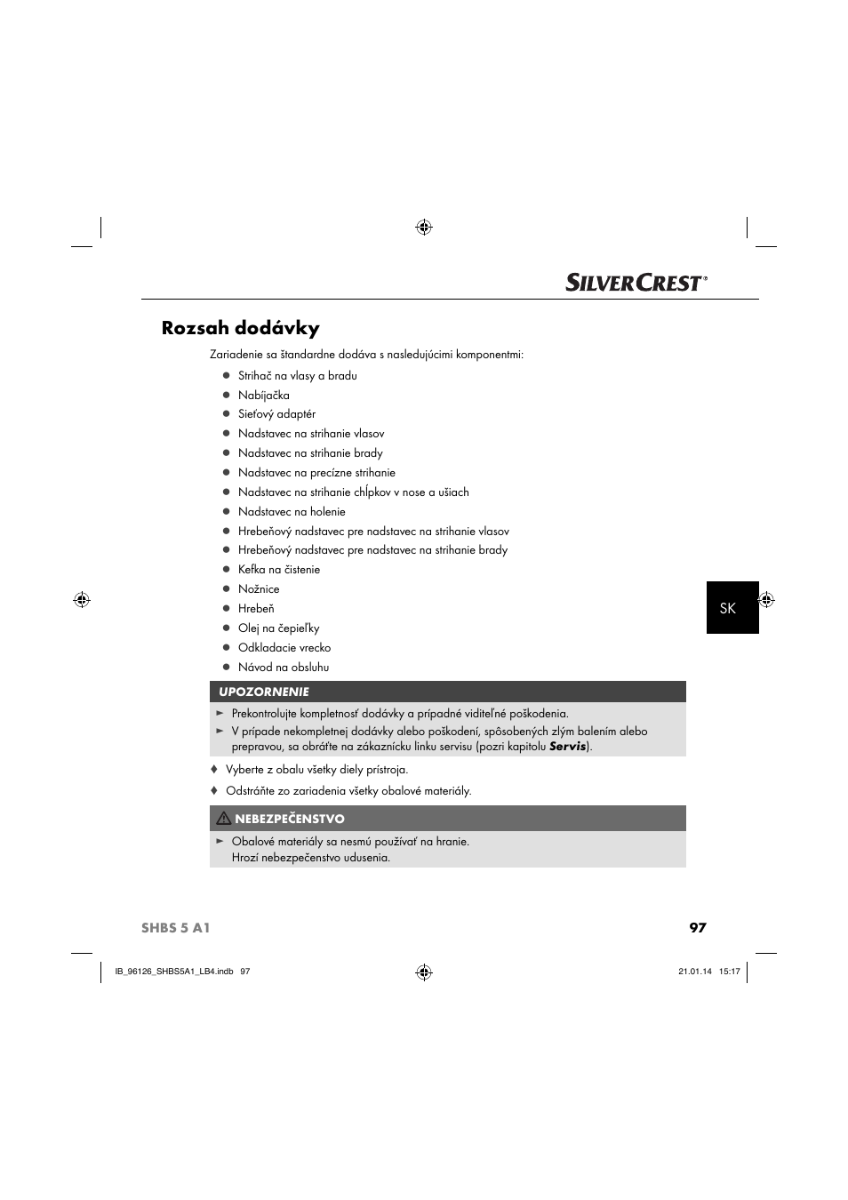 Rozsah dodávky | Silvercrest SHBS 5 A1 User Manual | Page 100 / 130