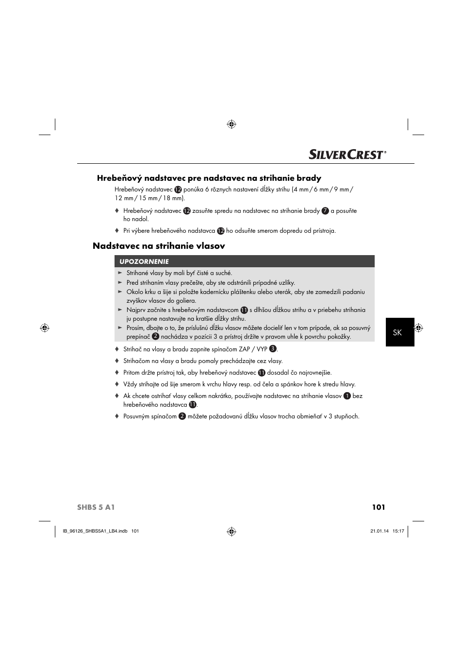 Nadstavec na strihanie vlasov | Silvercrest SHBS 5 A1 User Manual | Page 104 / 130