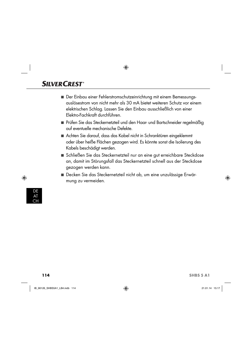 De at ch | Silvercrest SHBS 5 A1 User Manual | Page 117 / 130
