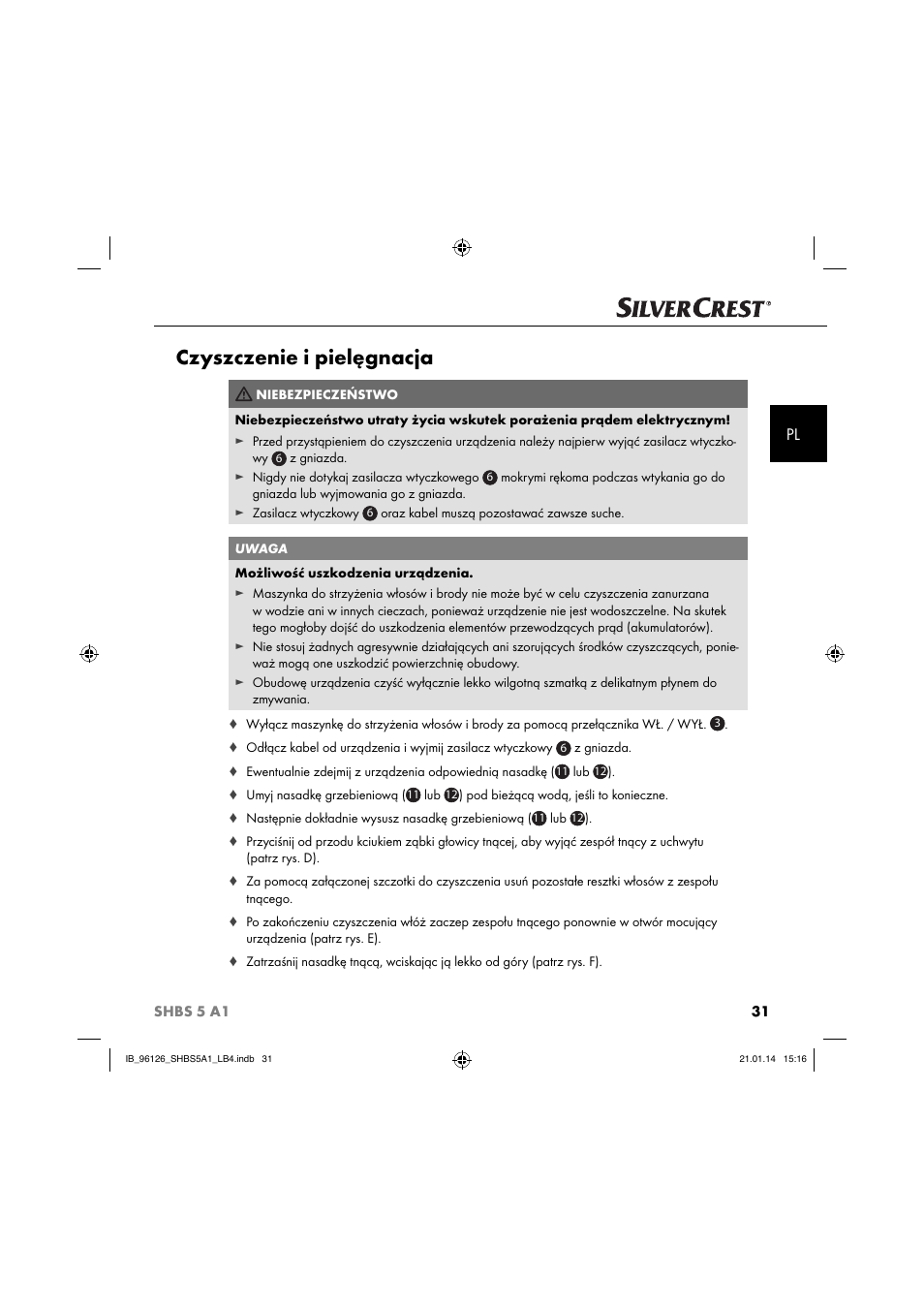 Czyszczenie i pielęgnacja | Silvercrest SHBS 5 A1 User Manual | Page 34 / 130