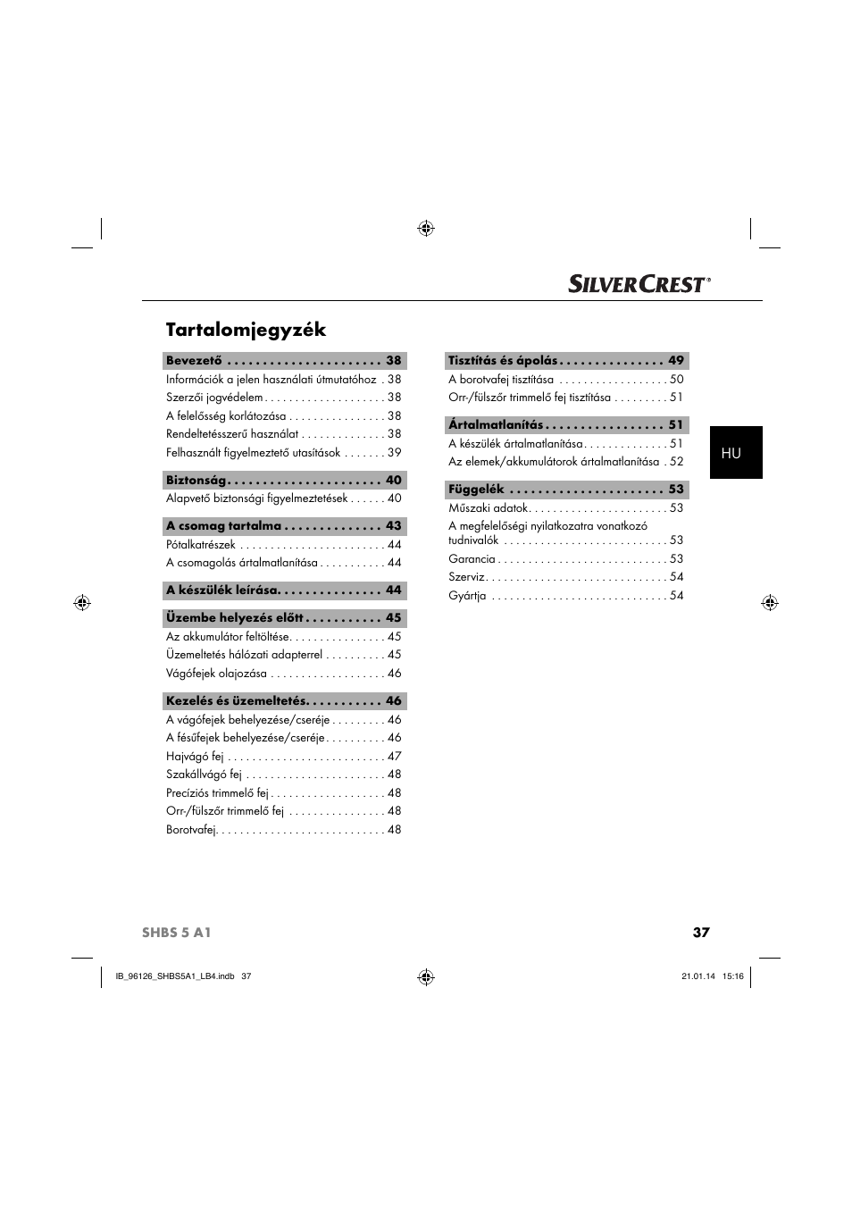 Tartalomjegyzék | Silvercrest SHBS 5 A1 User Manual | Page 40 / 130