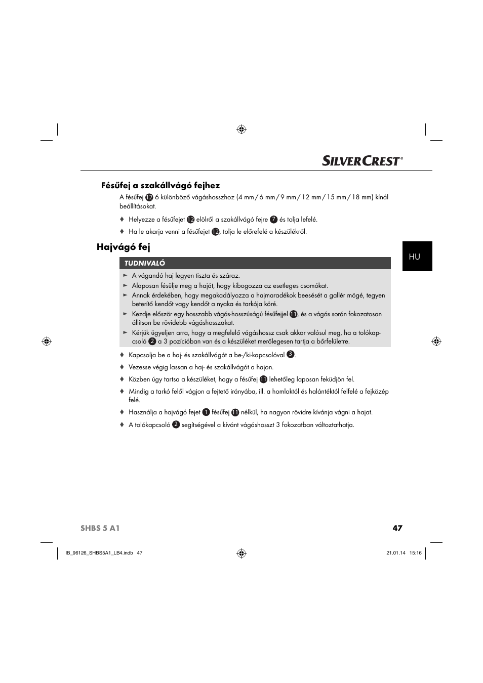 Hajvágó fej, Hu fésűfej a szakállvágó fejhez | Silvercrest SHBS 5 A1 User Manual | Page 50 / 130