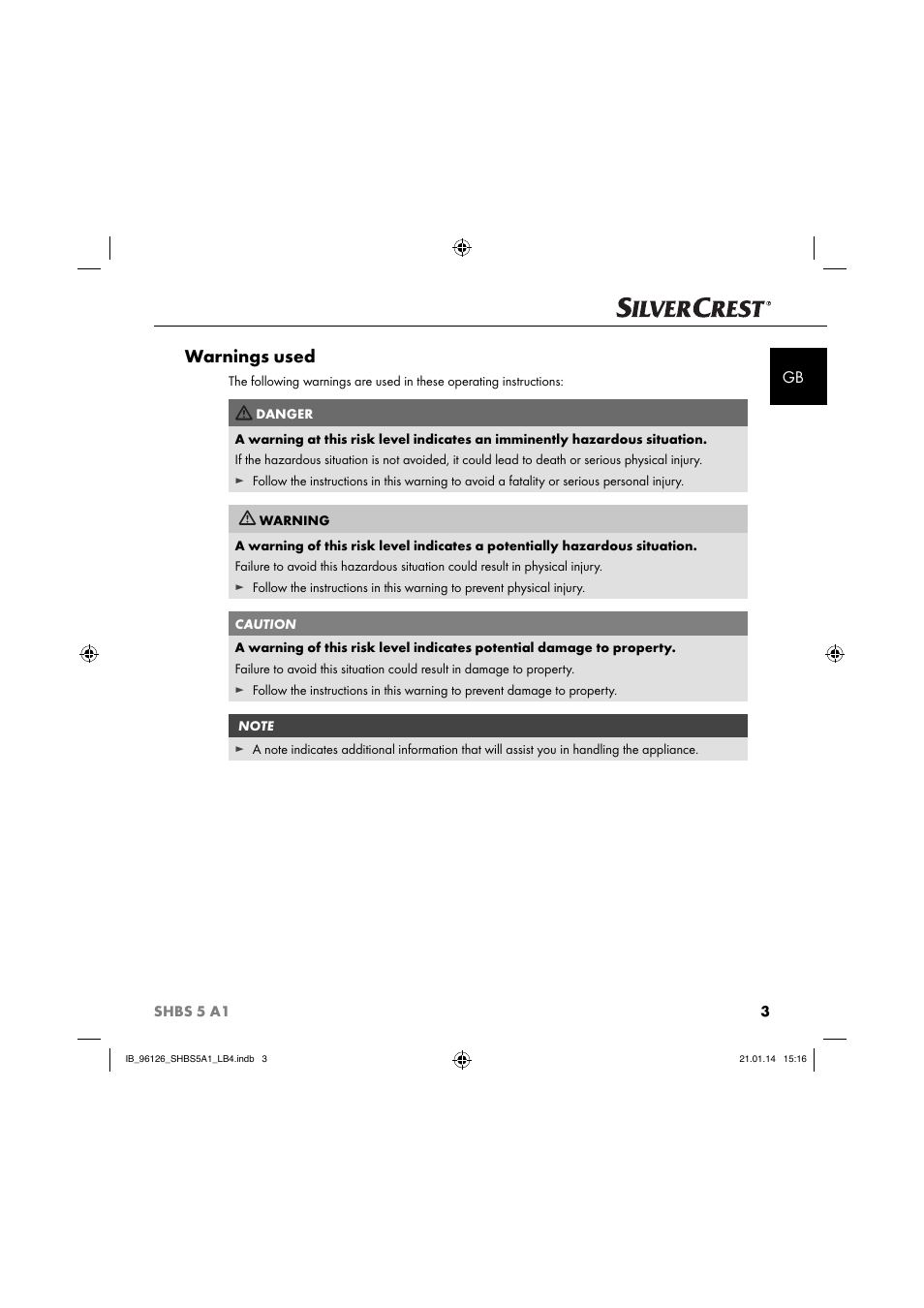 Warnings used | Silvercrest SHBS 5 A1 User Manual | Page 6 / 130
