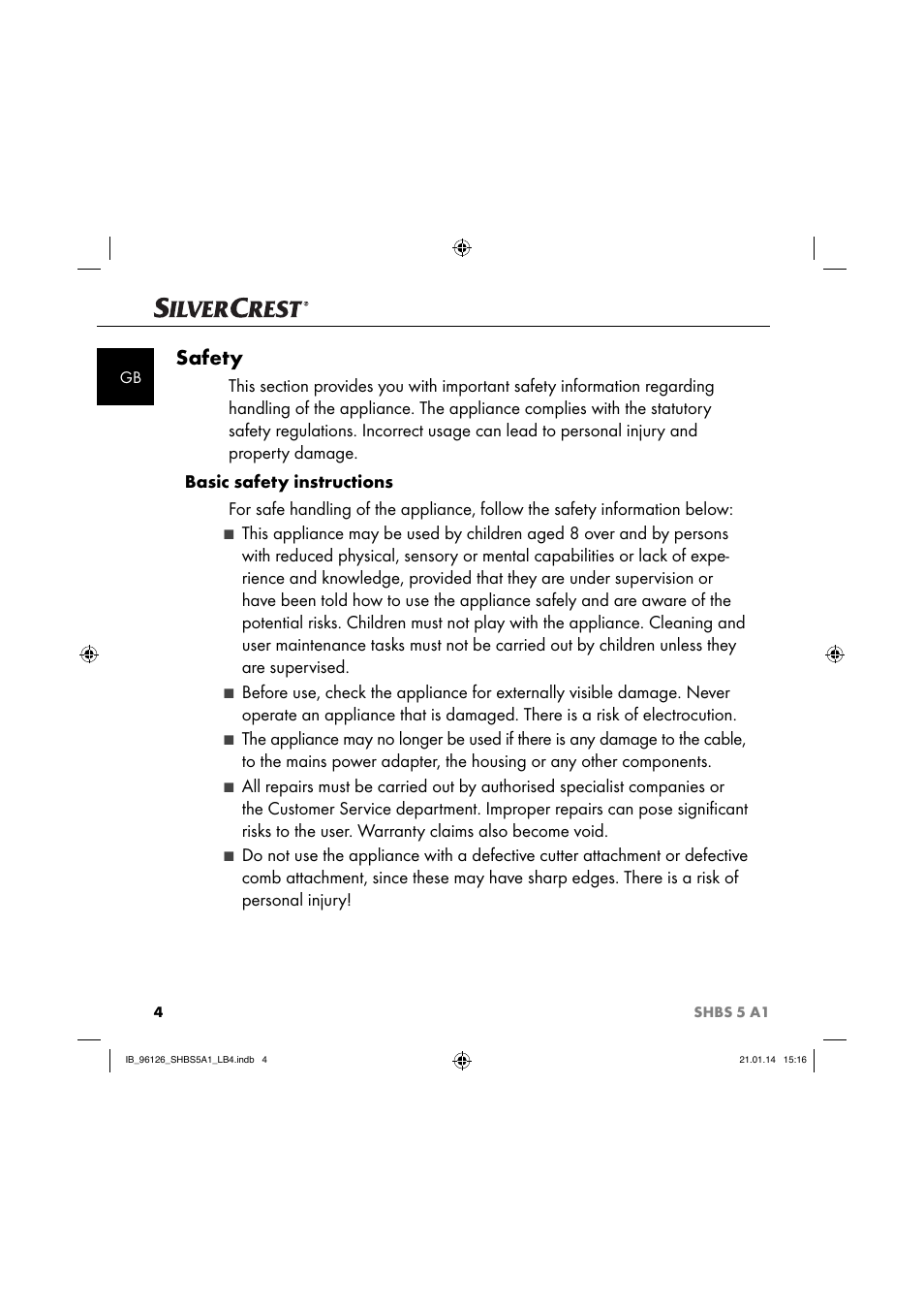 Safety | Silvercrest SHBS 5 A1 User Manual | Page 7 / 130