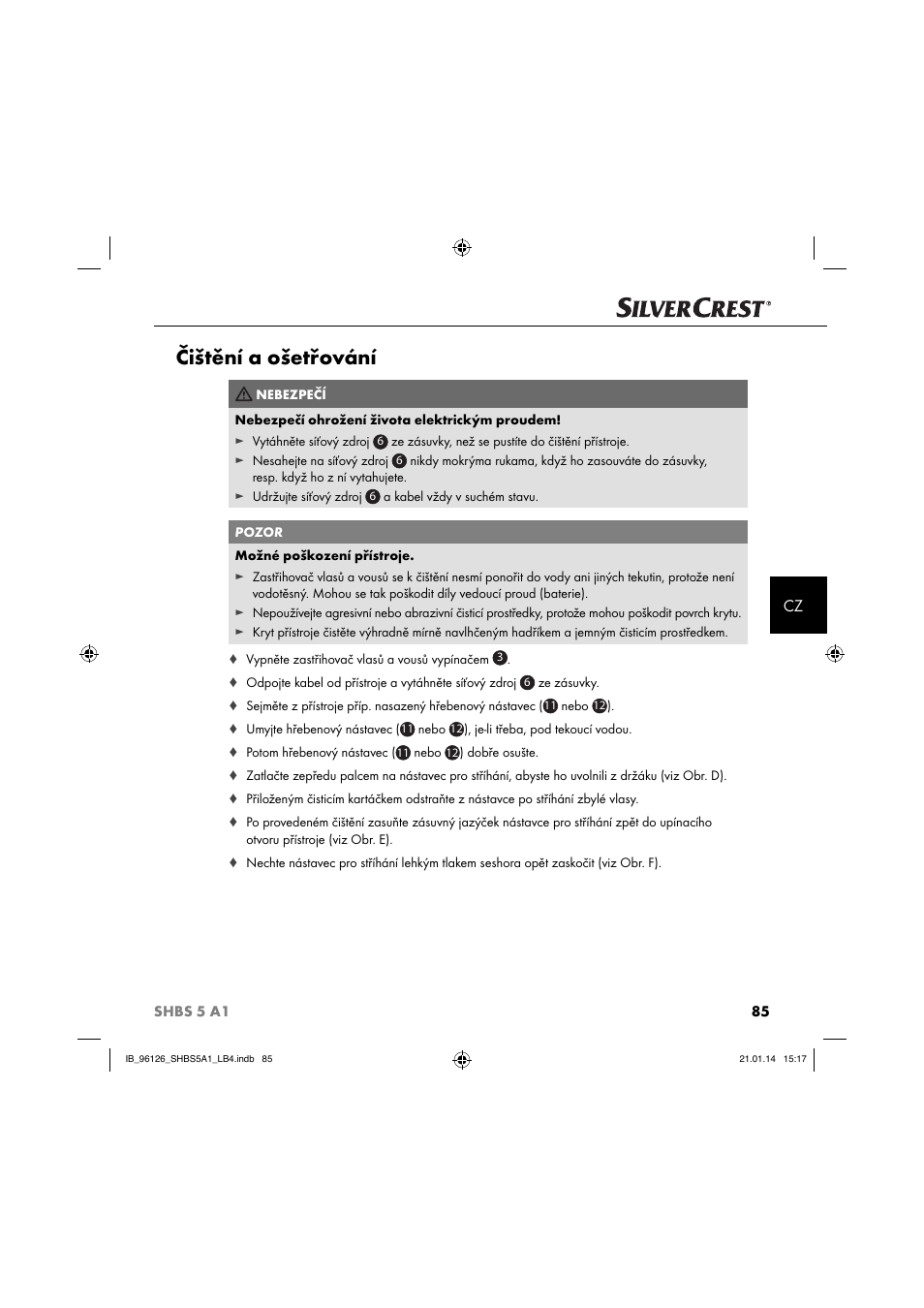 Čištění a ošetřování | Silvercrest SHBS 5 A1 User Manual | Page 88 / 130