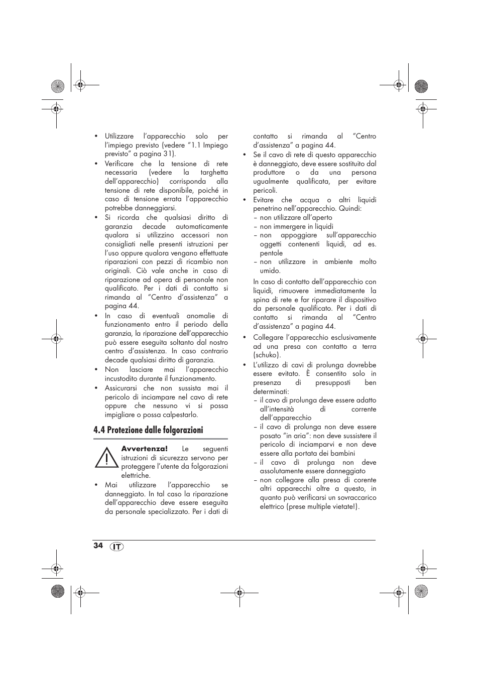 4 protezione dalle folgorazioni | Silvercrest SKF 2800 A1 User Manual | Page 36 / 74