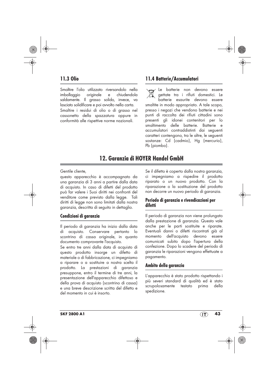 Garanzia di hoyer handel gmbh | Silvercrest SKF 2800 A1 User Manual | Page 45 / 74